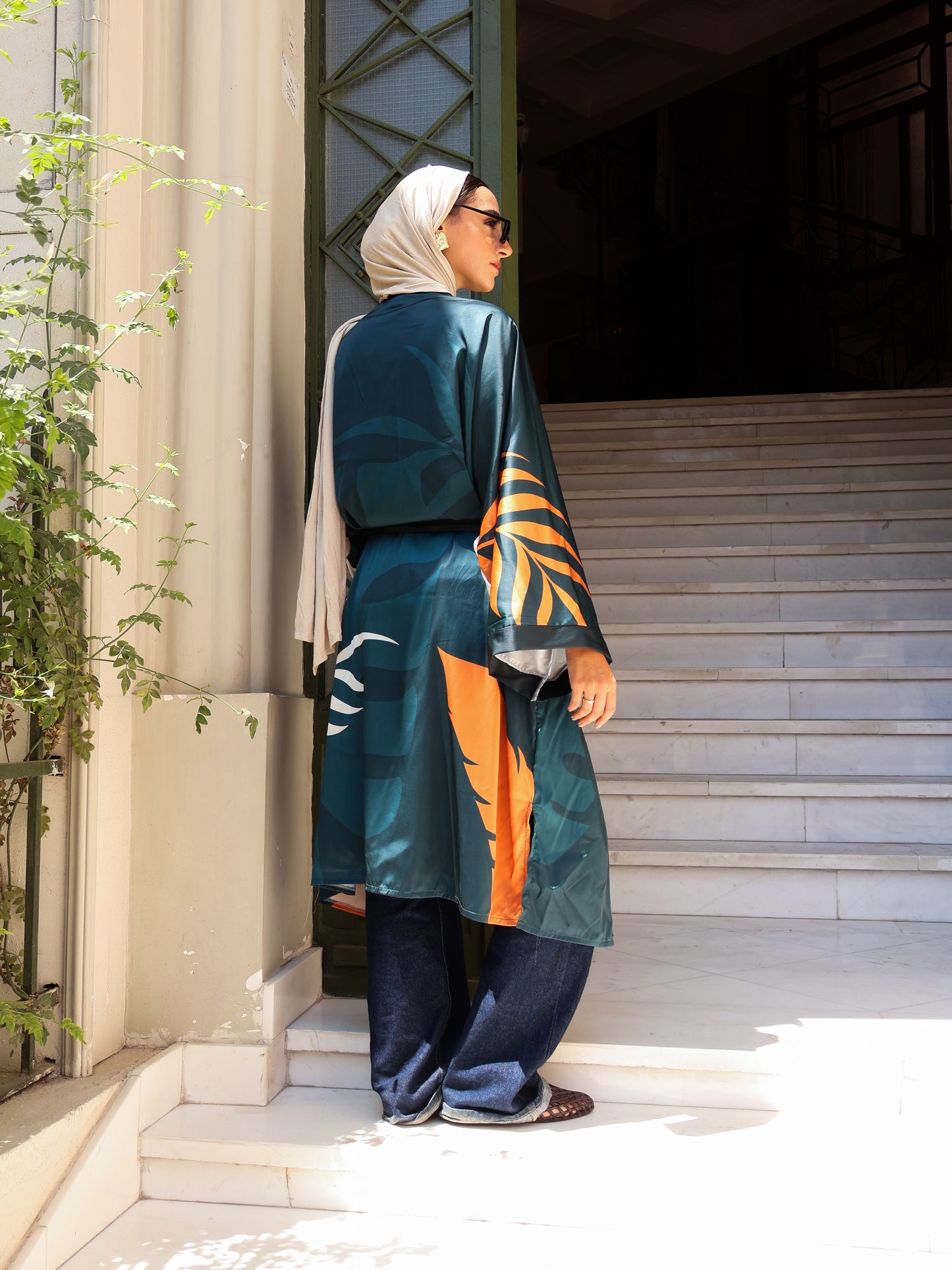 Nile Bloom Satin Kimono