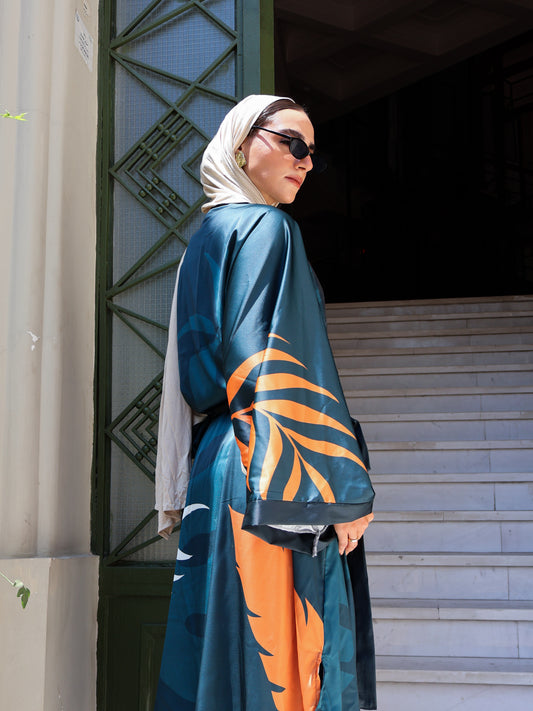 Nile Bloom Satin Kimono