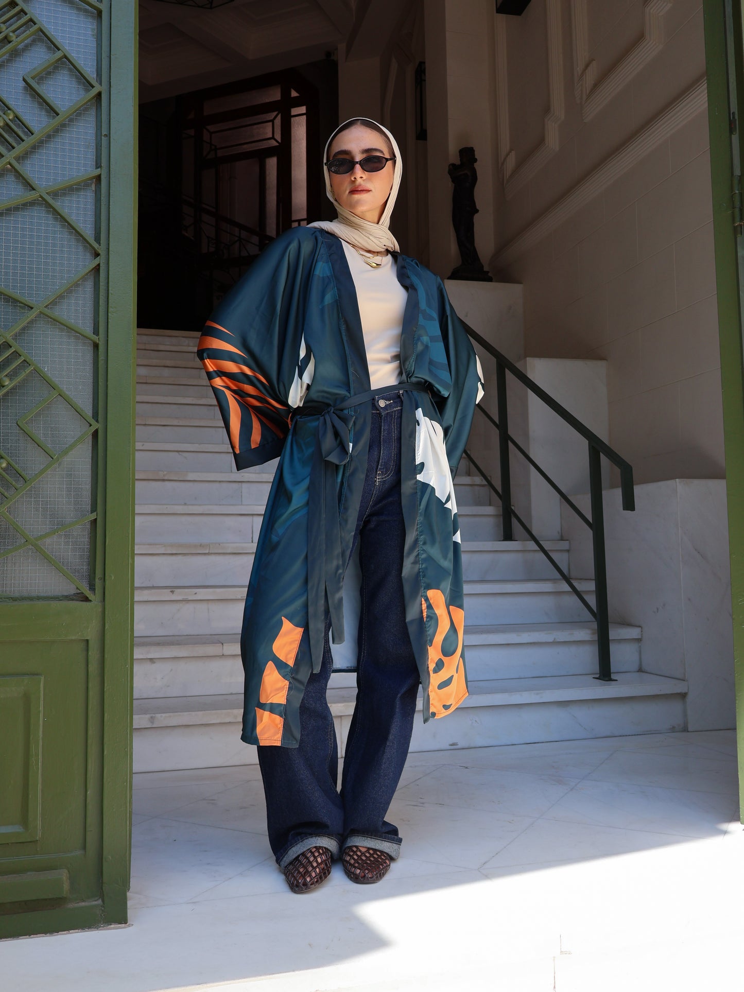 Nile Bloom Satin Kimono