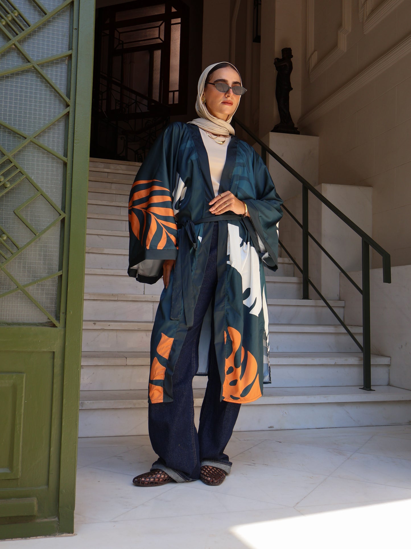 Nile Bloom Satin Kimono